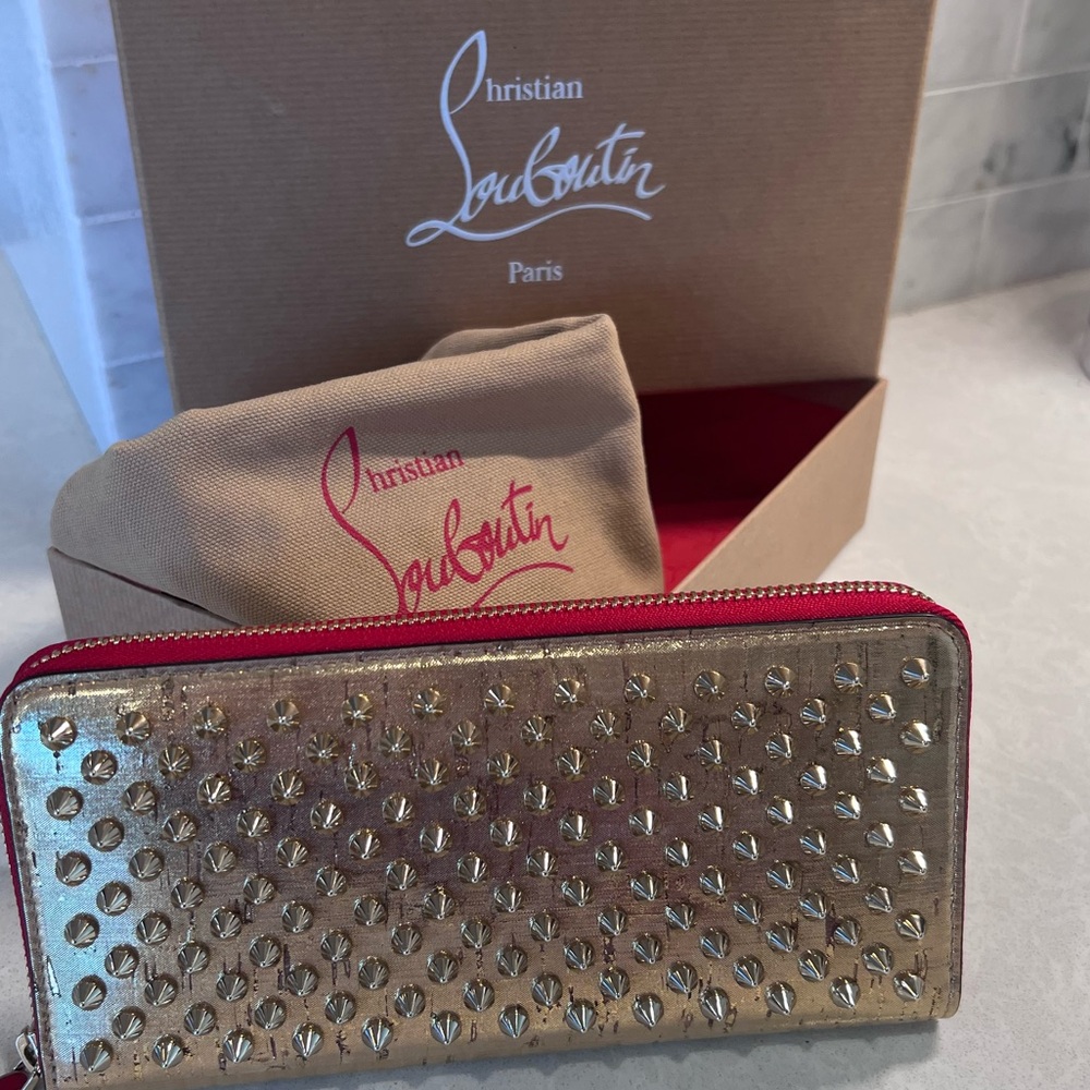 Christian Louboutin Panettone Gold Cork zipper wallet. Authentic
